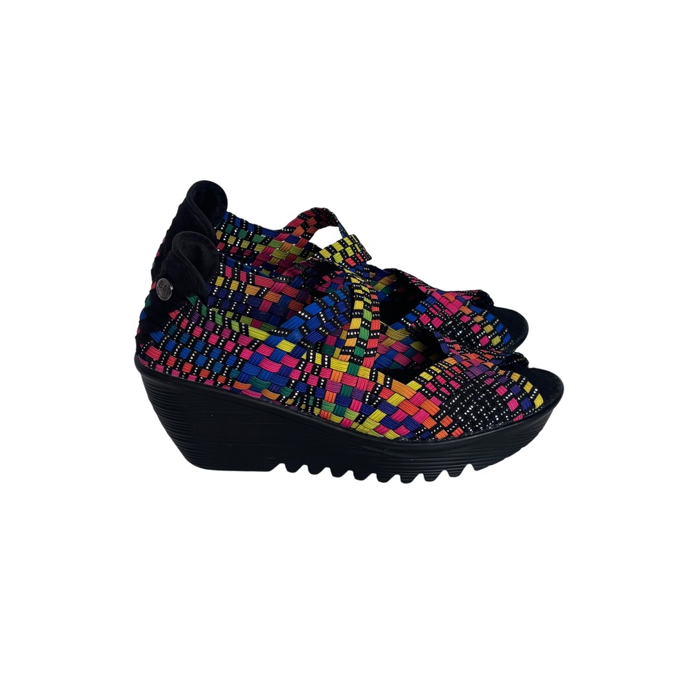Bernie Mev Lulia Multicolor Woven Elastic Platform Wedge Sandals Womens 38